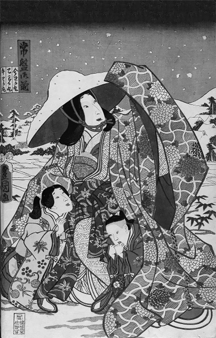 Tokiwa Gozen che fugge coi figli, inv. 2682-20 (deposito), di Utagawa Toyokuni (1769- 1825), xilografia policroma.